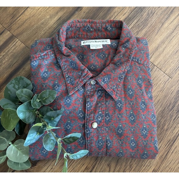 Banana Republic Other - Vintage BANANA REPUBLIC Men's XL Western Snap Shirt Red Green Paisley